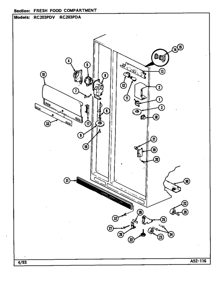 Fresh Food Compartment Diagram and Parts List for RC203PDA-DS09A  Magic Chef Refrigerator