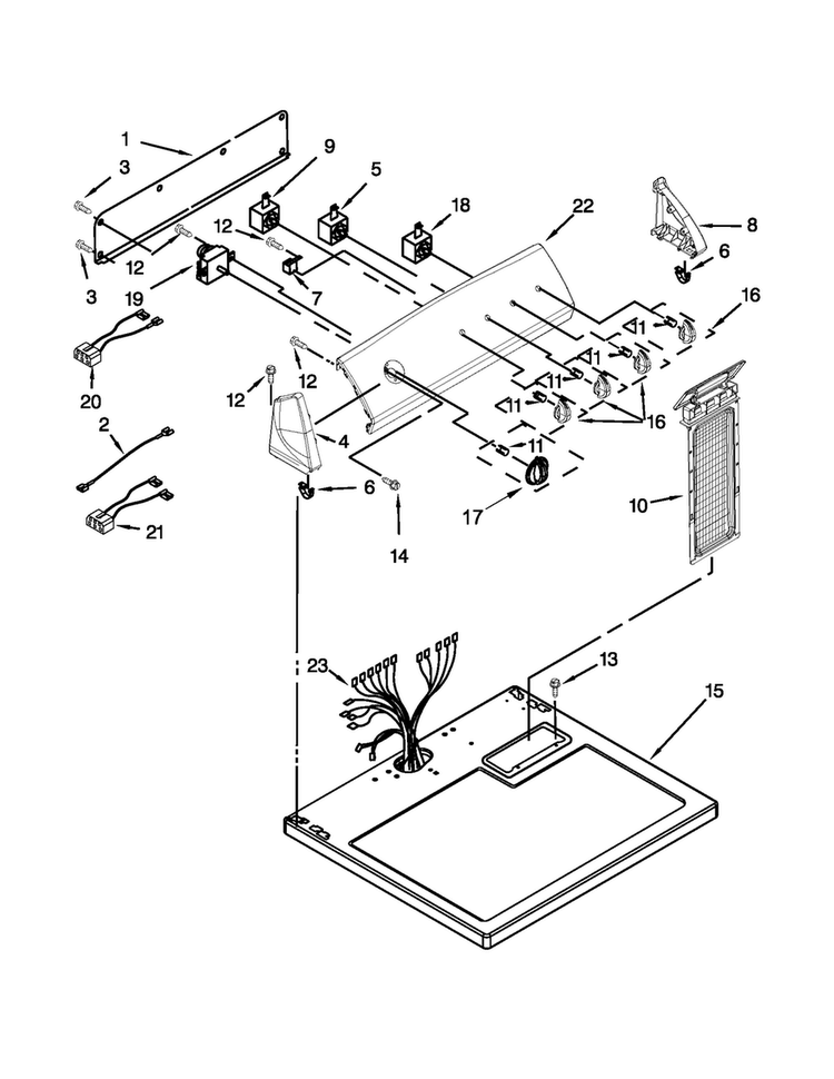 Top And Console Parts Diagram and Parts List for 4GAED4900YW1  Admiral Dryer