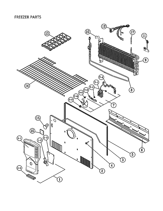 Freezer Parts Diagram and Parts List for 11170719911  Kenmore Refrigerator