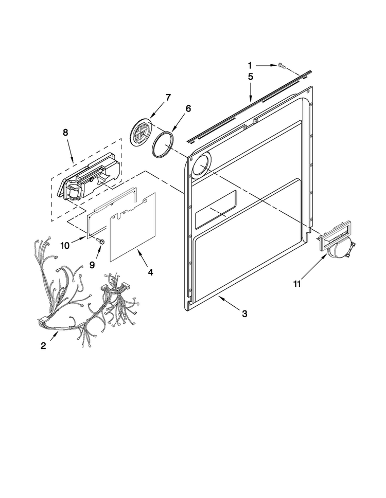 Inner Door Parts Diagram and Parts List for MDBH949PAB1  Maytag Dishwasher