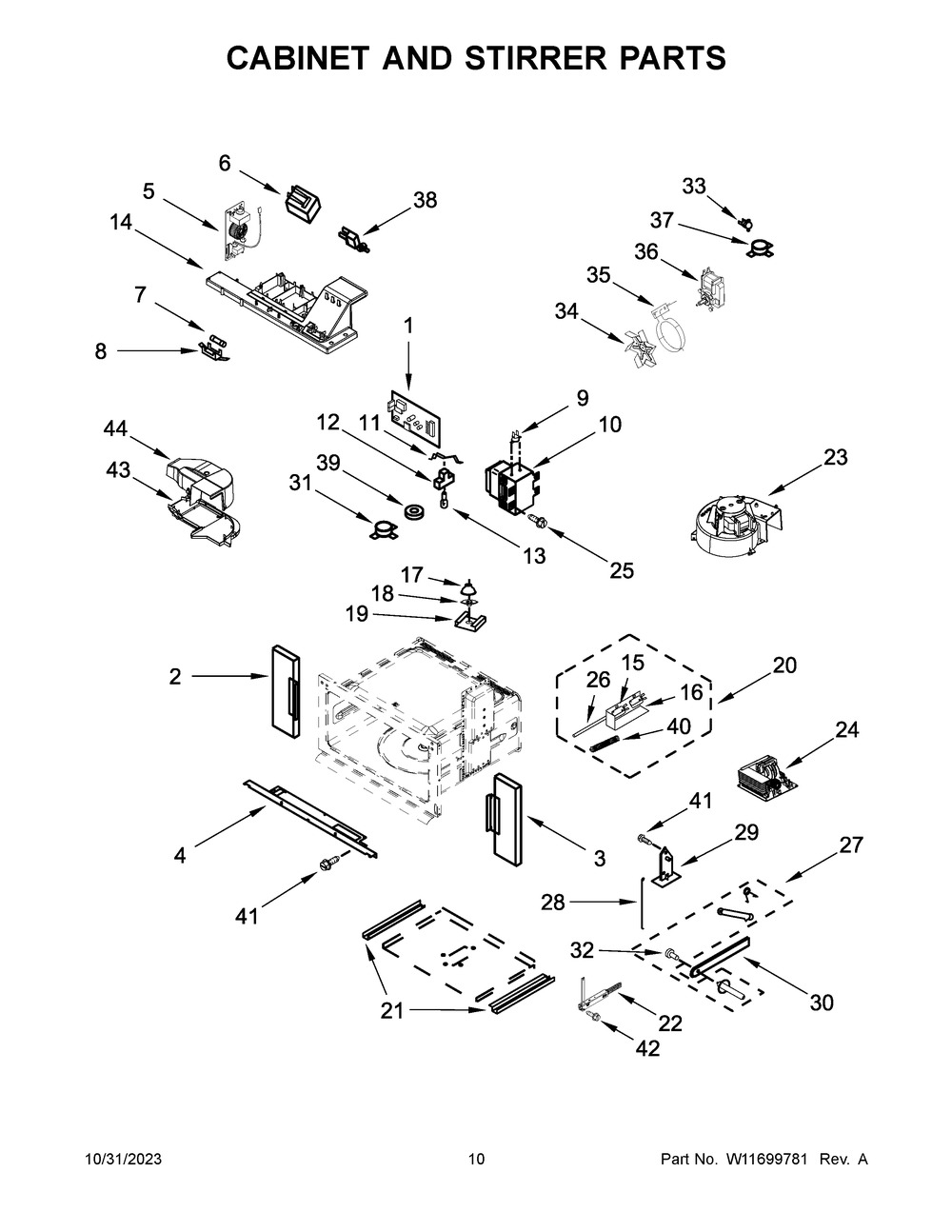 Cabinet And Stirrer Parts Diagram and Parts List for JMW3430LL03  Jenn-Air Microwave Oven Combo