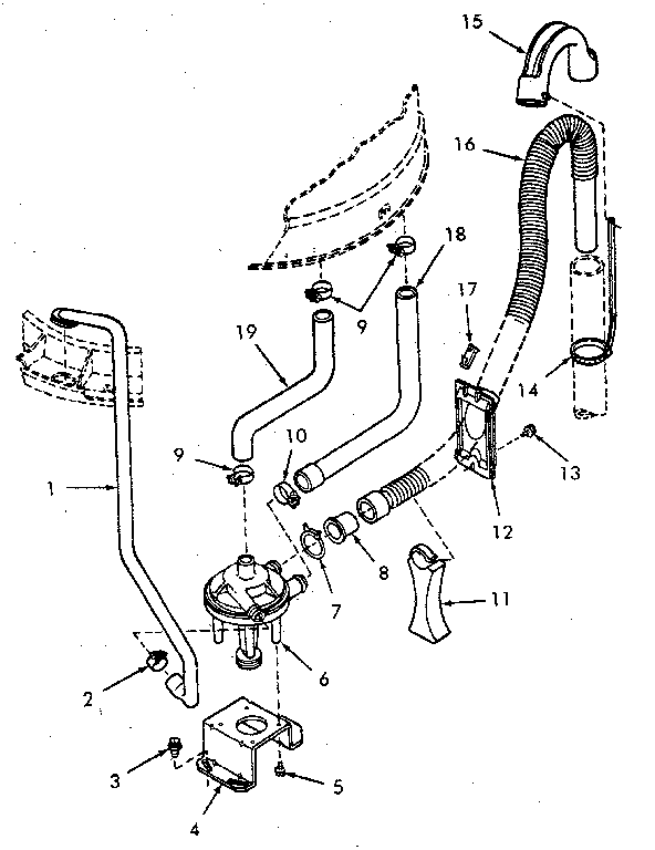 Pump Assembly, Bracket And Hoses Diagram and Parts List for NA4621W33721  Speed Queen Washer