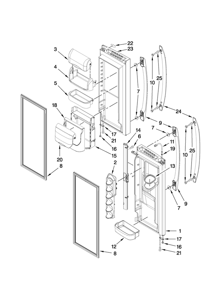 Refrigerator Door Parts Diagram and Parts List for AFI2538AEB3  Amana Refrigerator