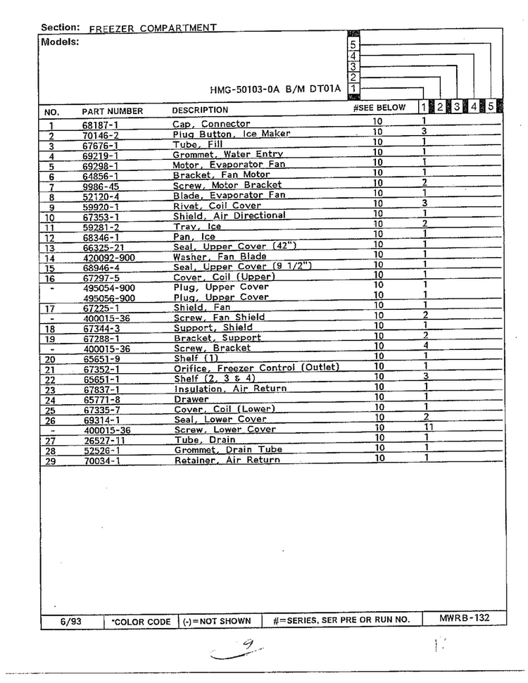 Freezer Compartment Page 2 Diagram and Parts List for 50103-0A  Admiral Refrigerator