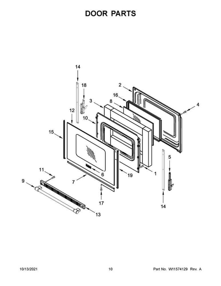 Door Parts Diagram and Parts List for MGR6600FB3  Maytag Range