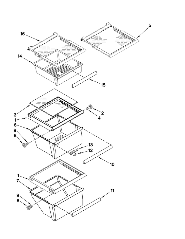 Refrigerator Shelf Parts Diagram and Parts List for MSD2573VEB01  Maytag Refrigerator