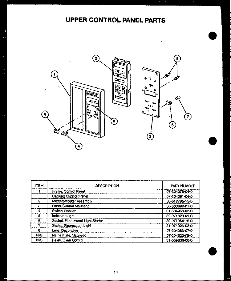 UPPER CONTROL PANEL PARTS Diagram and Parts List for RKT-396  Caloric Microwave Oven Combo