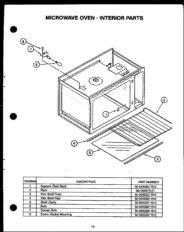 MICROWAVE OVEN - INTERIOR PARTS Diagram and Parts List for RKT-396  Caloric Microwave Oven Combo