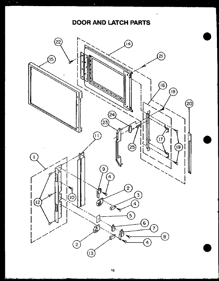 DOOR AND LATCH PARTS Diagram and Parts List for RKT-396  Caloric Microwave Oven Combo