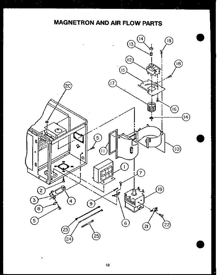MAGNETRON AND AIR FLOW PARTS Diagram and Parts List for RKT-396  Caloric Microwave Oven Combo