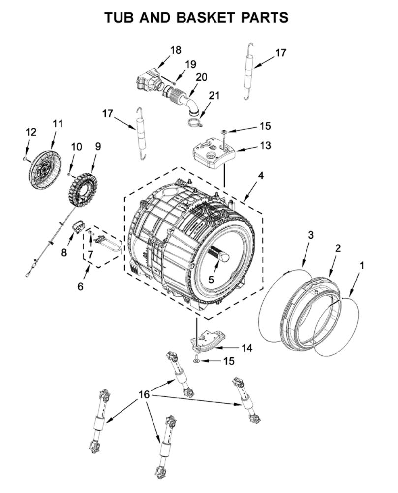 Tub And Basket Parts Diagram and Parts List for MHW5630HC2  Maytag Washer