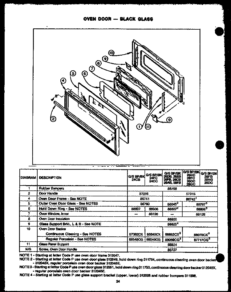 OVEN DOOR - BLACKGLASS Diagram and Parts List for GBK24CB  Amana Range