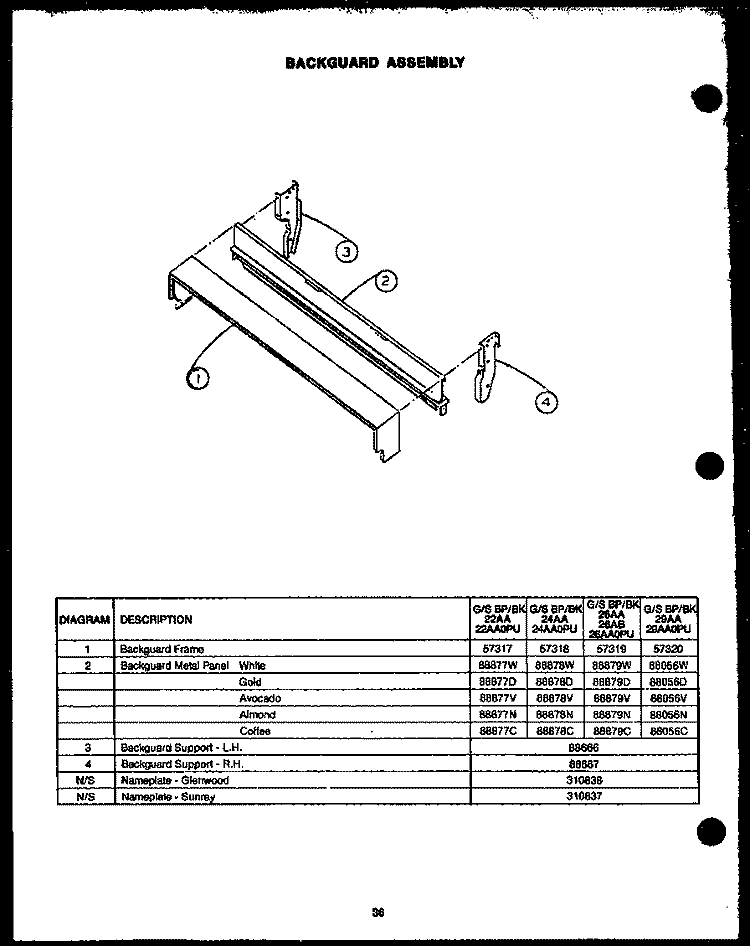 BACKGUARD ASSY Diagram and Parts List for GBK22AA0PU GBK22AA0P U Amana Range