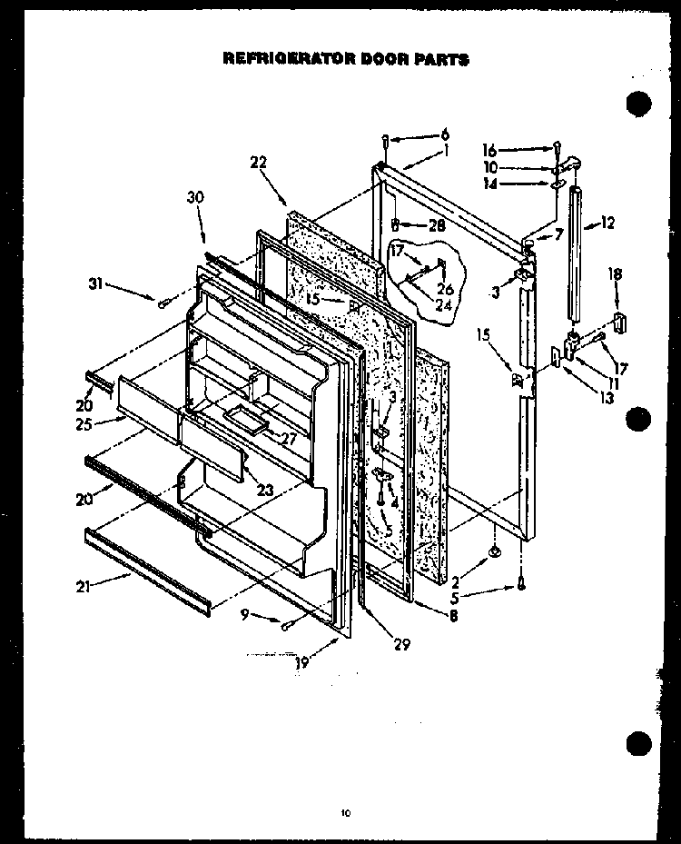 Refrigerator Door Parts Diagram and Parts List for GFS165 MN10 Caloric Refrigerator
