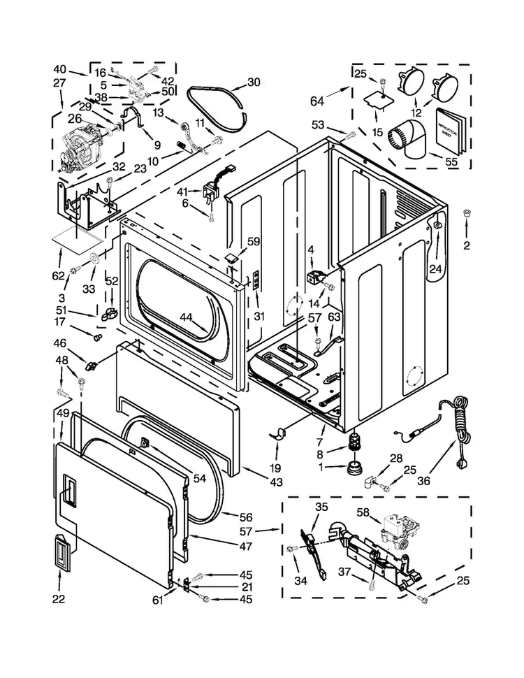Cabinet Parts Diagram and Parts List for MDG18PDAXW0  Maytag Dryer