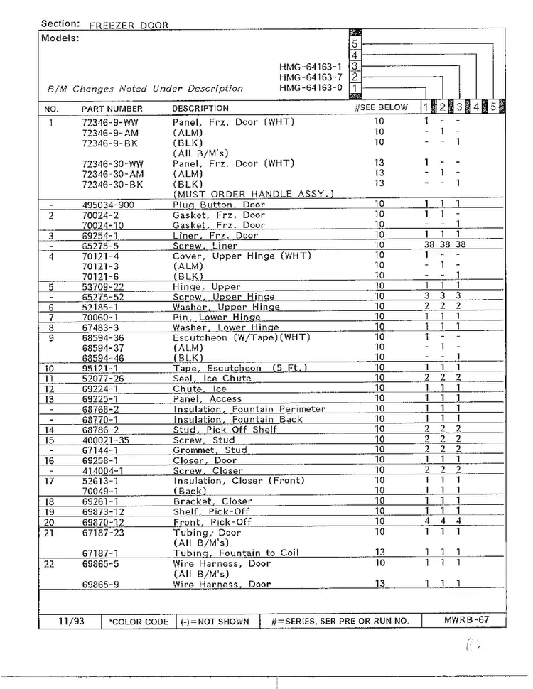 Freezer Door Page 2 Diagram and Parts List for 64163-0A  Admiral Refrigerator