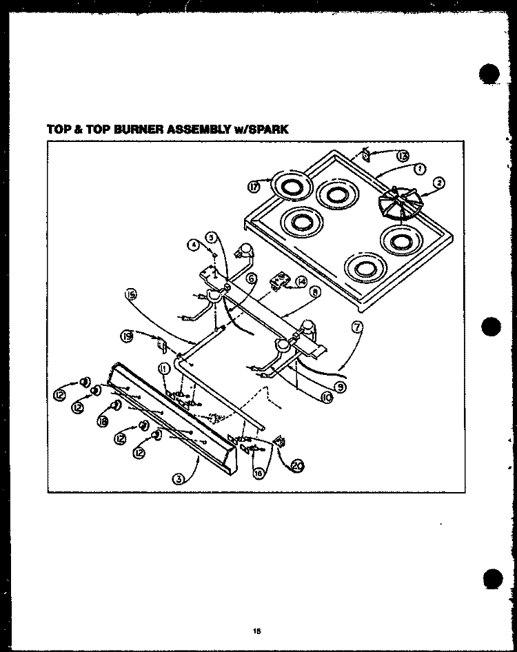 TOP AND BURNER ASSY WITH SPARK Diagram and Parts List for SBP24FC  Amana Range