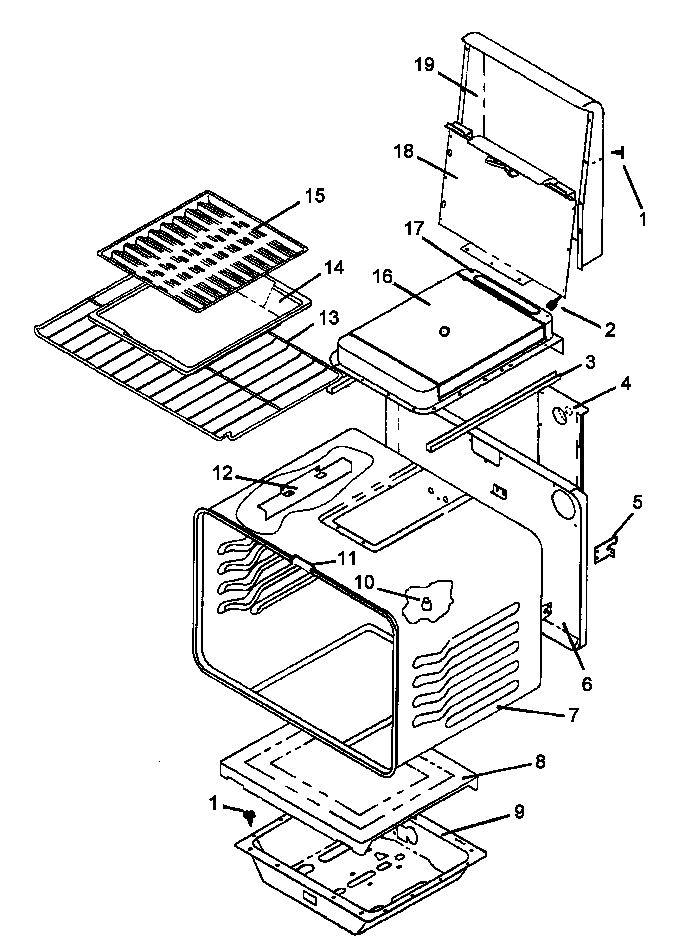 Cabinet Assembly Diagram and Parts List for AGS751W1P1141273NW  Amana Range