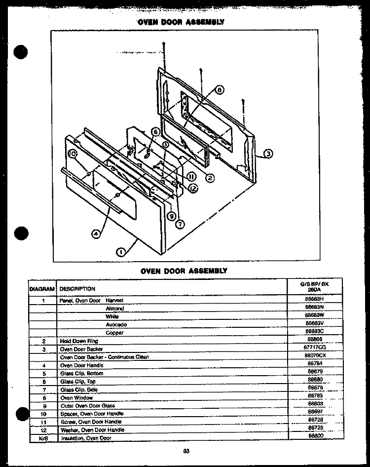 OVEN DOOR ASSY Diagram and Parts List for SBP26DA  Amana Range