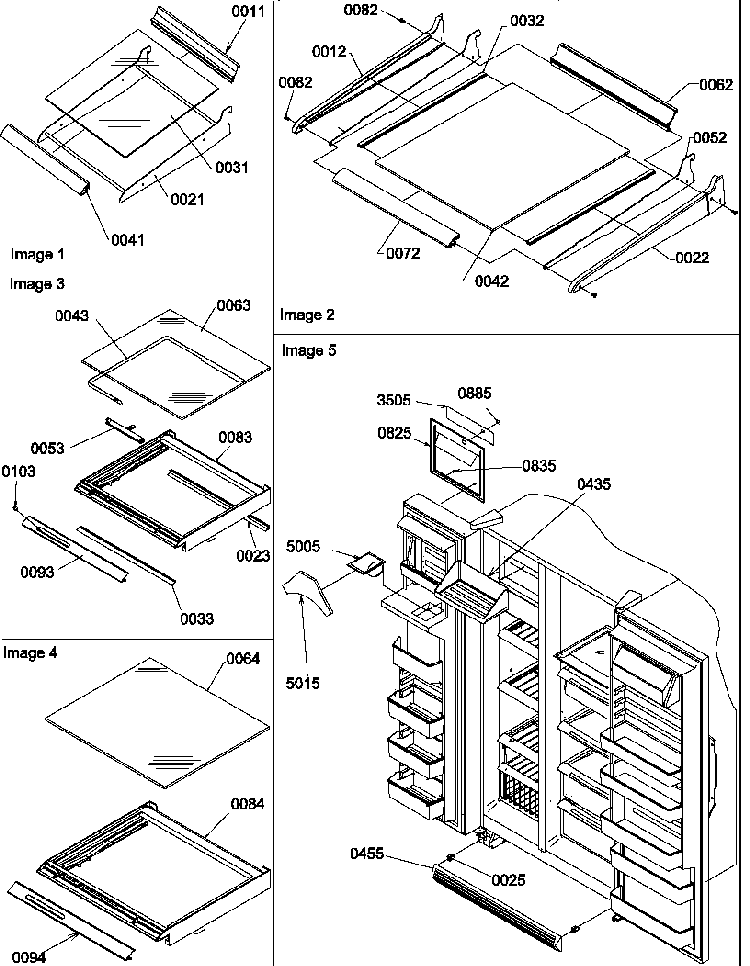 Shelving, Crisper Assemblies & Toe Grill Diagram and Parts List for SQD25VW-P1190430WW  Amana Refrigerator