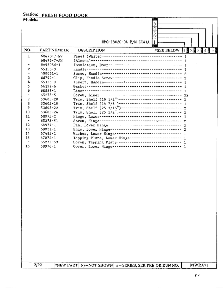 Fresh Food Door Page 2 Diagram and Parts List for 18020-0A  Admiral Refrigerator