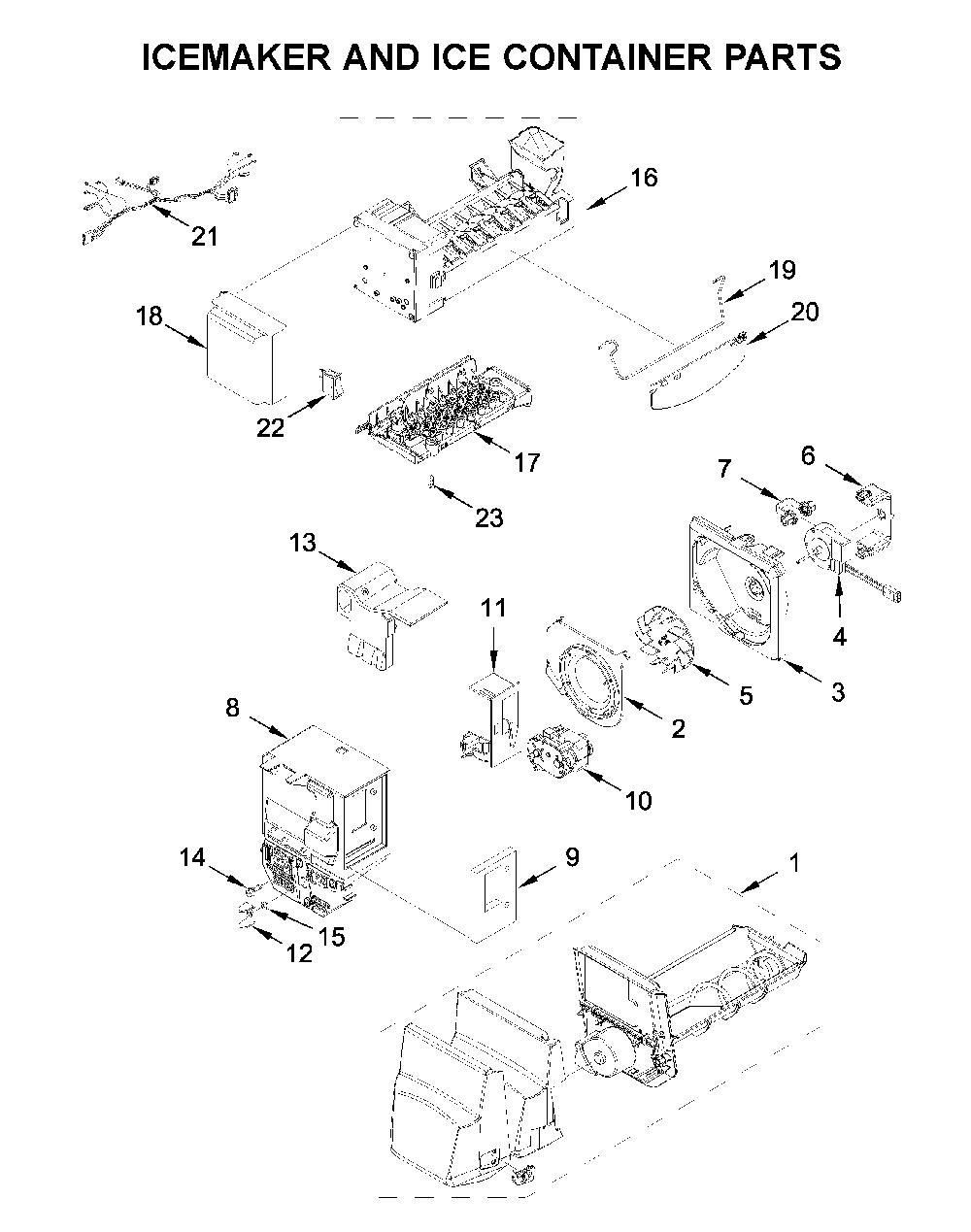 Icemaker and ice container parts Diagram and Parts List for MFI2269FRB02  Maytag Refrigerator
