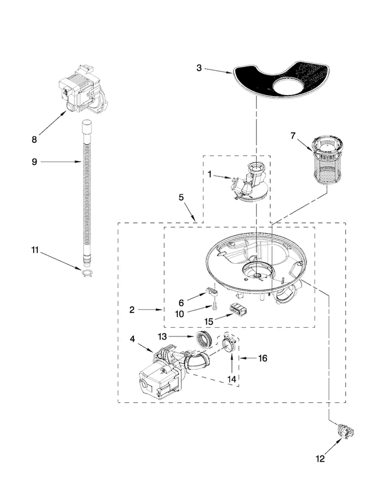 Pump And Motor Parts Diagram and Parts List for ADB1400PYB1  Amana Dishwasher