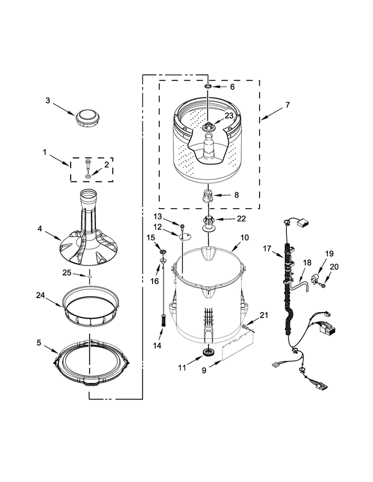 Basket And Tub Parts Diagram and Parts List for MVW18PRAWW0  Maytag Washer