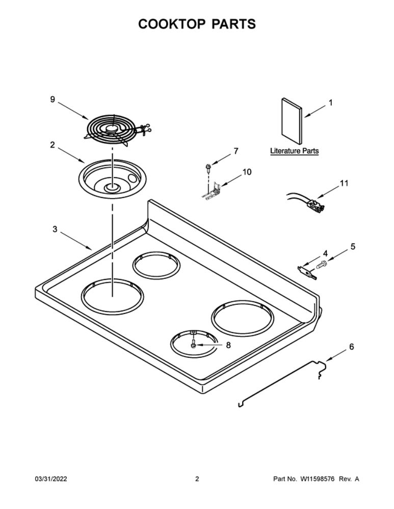 Cooktop Parts Diagram and Parts List for YACR4303MFW8  Amana Range