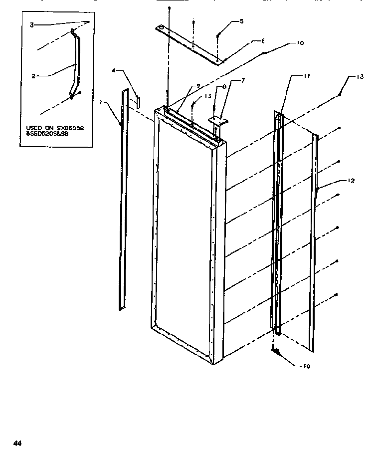 Door & Handle Trim Refrigerator Diagram and Parts List for SRD520SW-P1186301WW  Amana Refrigerator