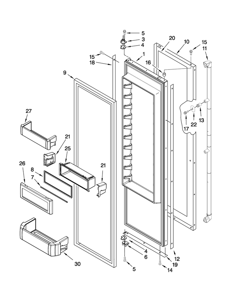 Refrigerator Door Parts Diagram and Parts List for JS48SEDUDW00  Jenn-Air Refrigerator