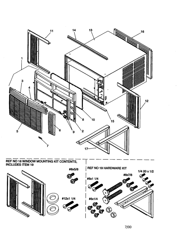 Outer Case Assembly Diagram and Parts List for RC18090C2L REV D Amana Air Conditioner