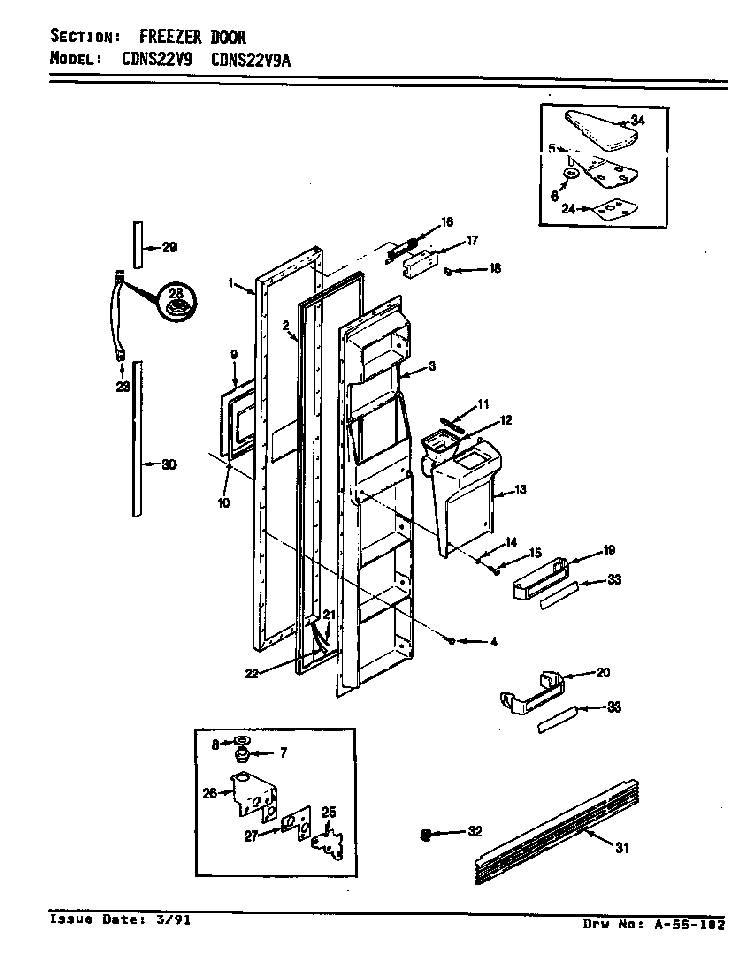 Freezer Door Diagram and Parts List for CDNS22V9A BR35A Maytag Refrigerator