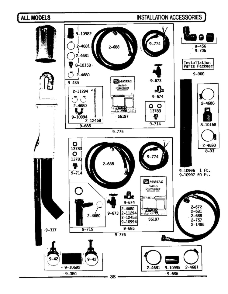 Installation Accessories Diagram and Parts List for WC702  Maytag Dishwasher