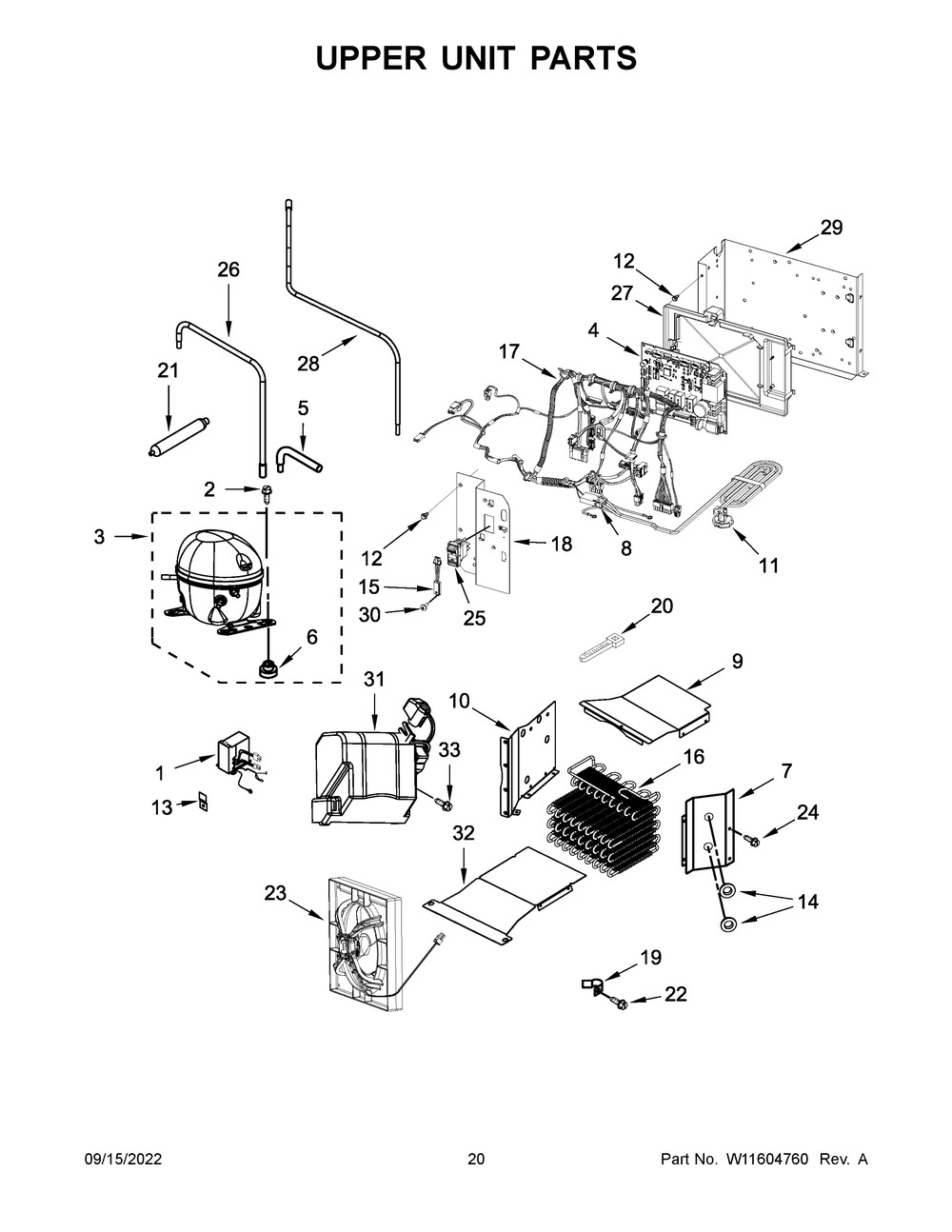 Upper Unit Parts Diagram and Parts List for JBSFS42NMX00  Jenn-Air Refrigerator