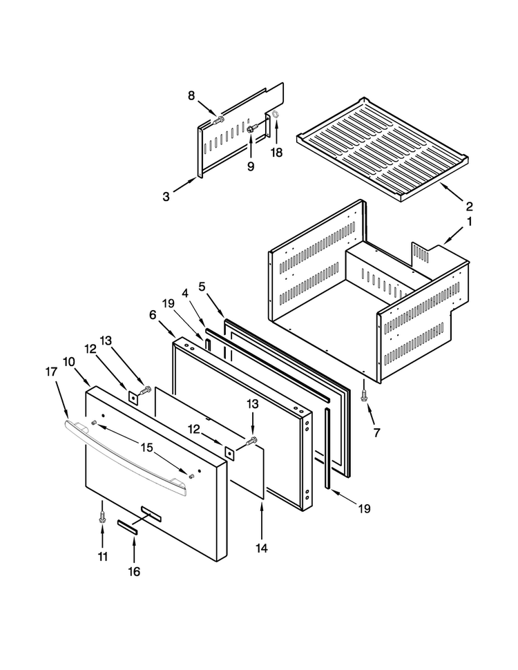 Lower Drawer Parts Diagram and Parts List for JUD24FRECX00  Jenn-Air Refrigerator