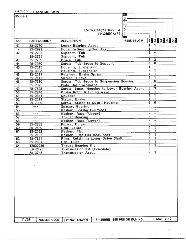 Transmission Page 3 Diagram and Parts List for 6002A REV A Norge Washer