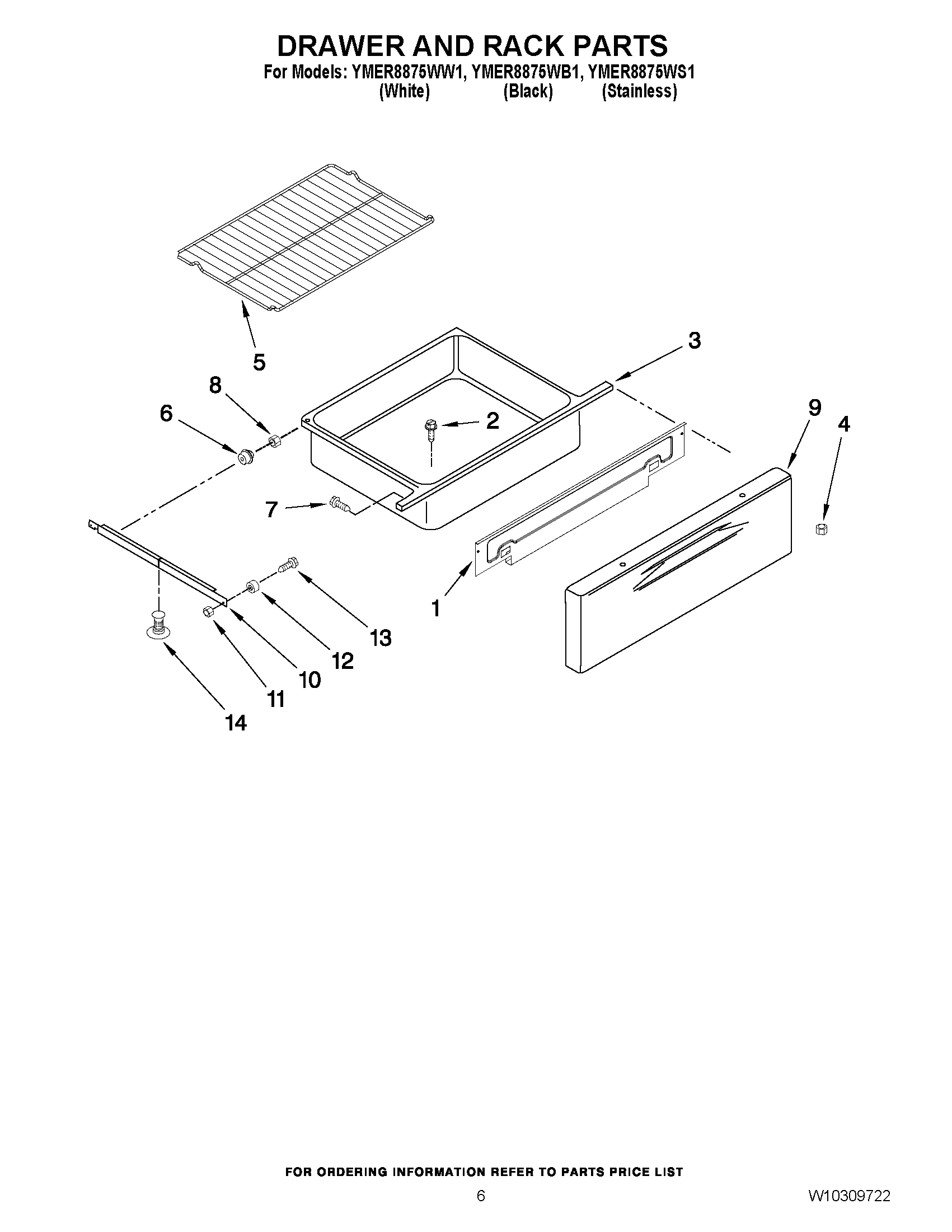 05 - DRAWER AND RACK PARTS Diagram and Parts List for YMER8875WS1  Maytag Range