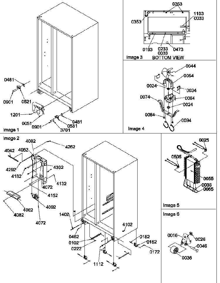 Drain System, Rollers, And Evaporator Assy Diagram and Parts List for SXD520SL-P1182402WL  Amana Refrigerator