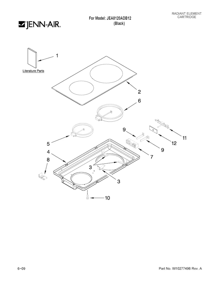 Glass Cartridge Diagram and Parts List for JEA8120ADB12  Jenn-Air Range