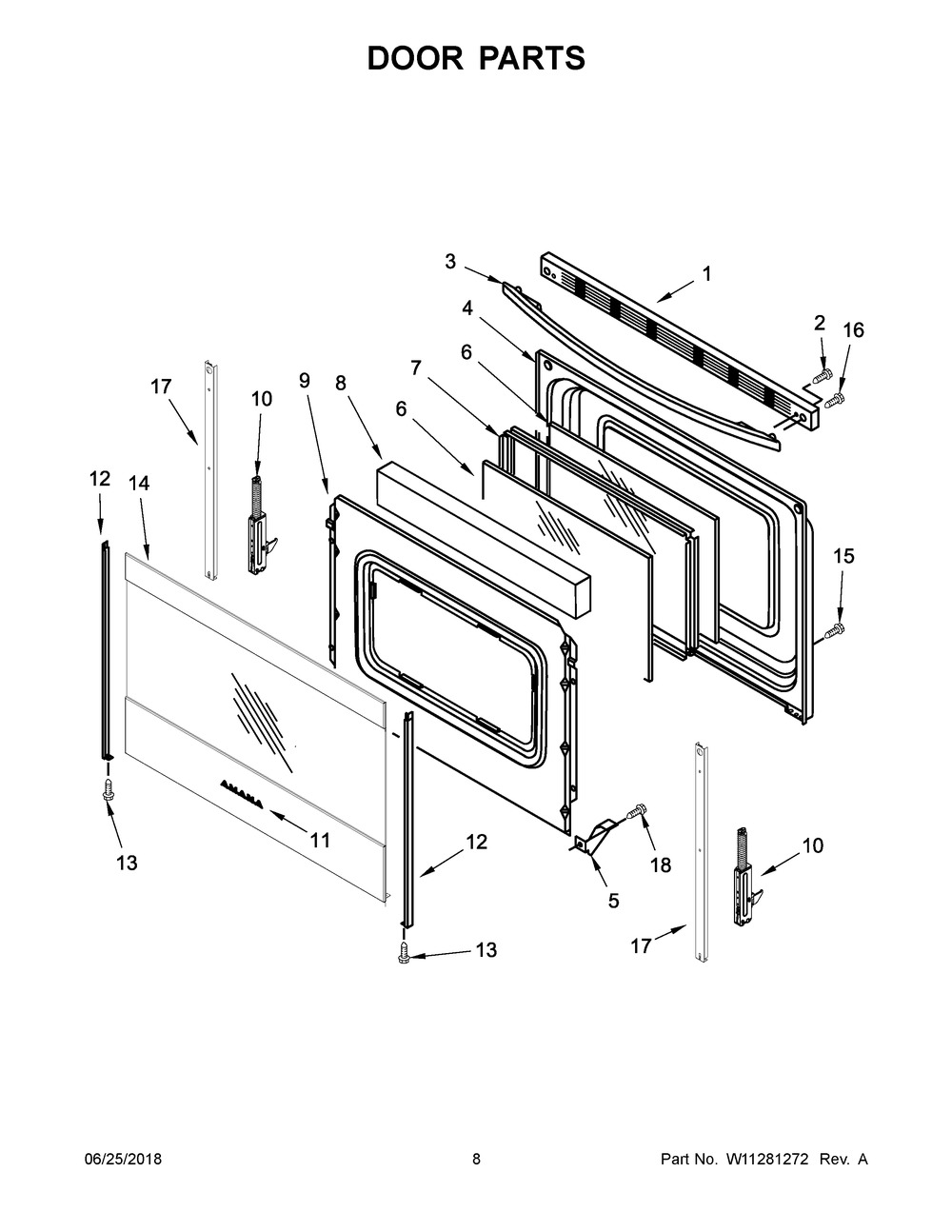 Door Parts Diagram and Parts List for YACR4503SFS2  Maytag Range