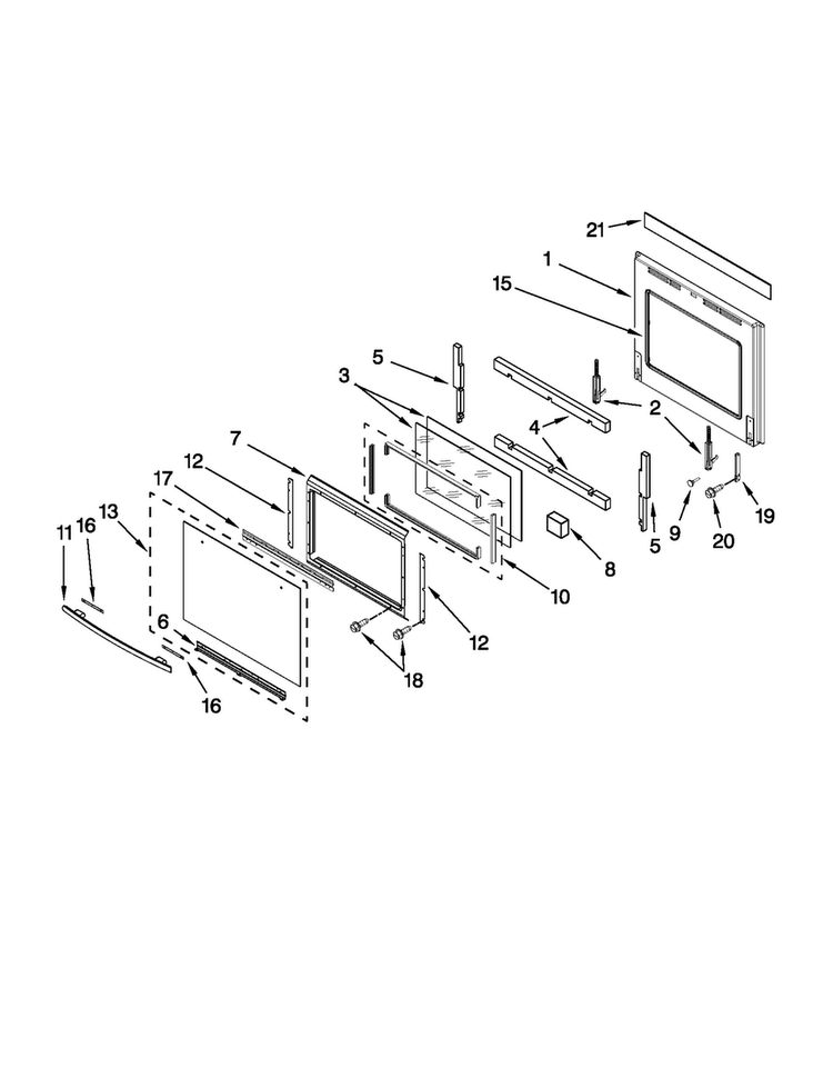Oven Door Parts Diagram and Parts List for JMW2430WP01  Jenn-Air Microwave