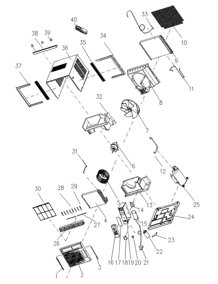 Cabinet Parts Diagram and Parts List for AAW-05CR1FHU  Admiral Air Conditioner