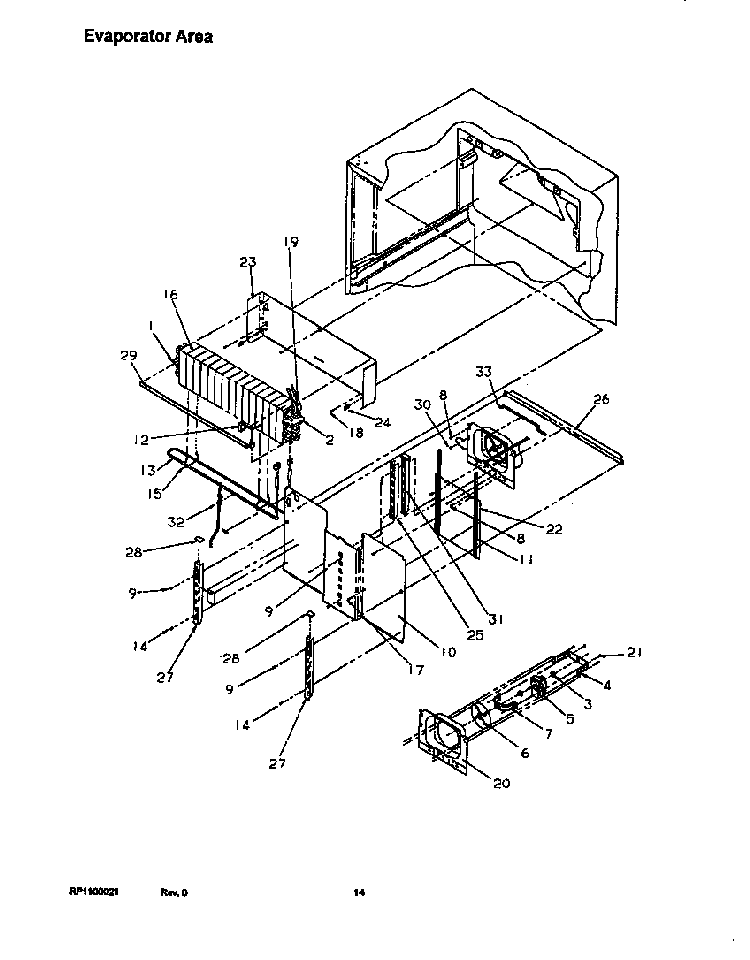 Evaporator Area Diagram and Parts List for TR22S4E-P1196203WE  Amana Refrigerator