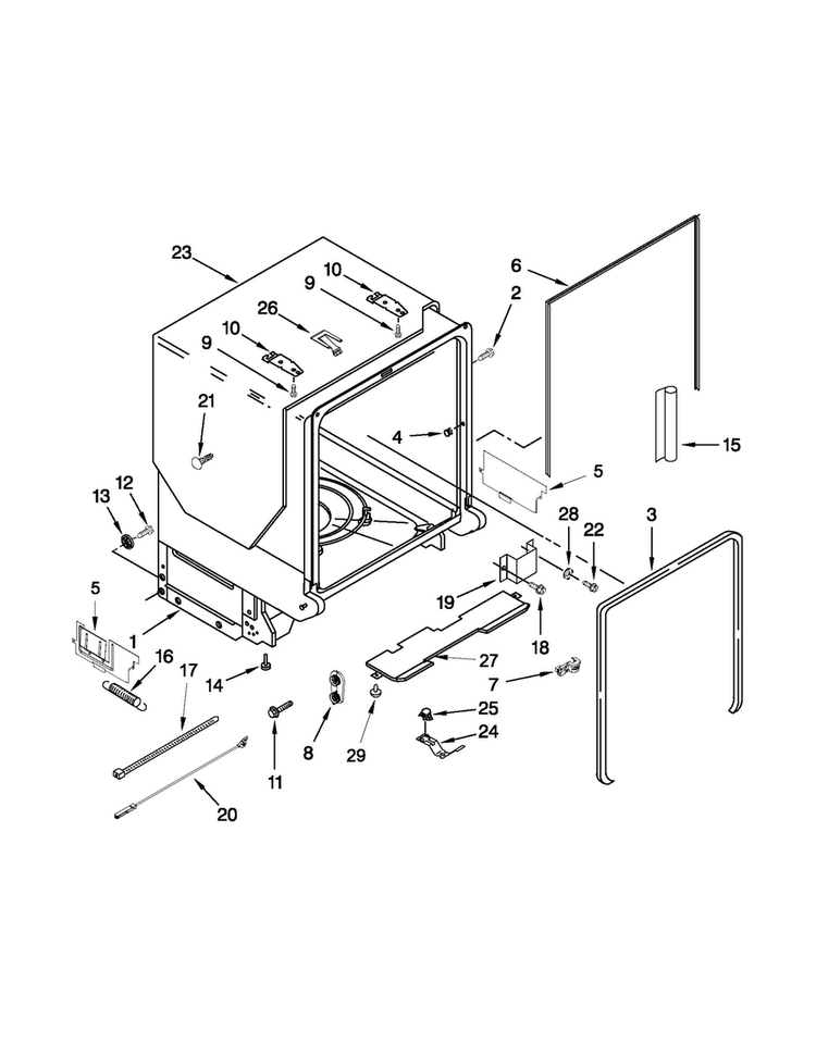 Tub And Frame Parts Diagram and Parts List for JDB3650AWF0  Jenn-Air Dishwasher