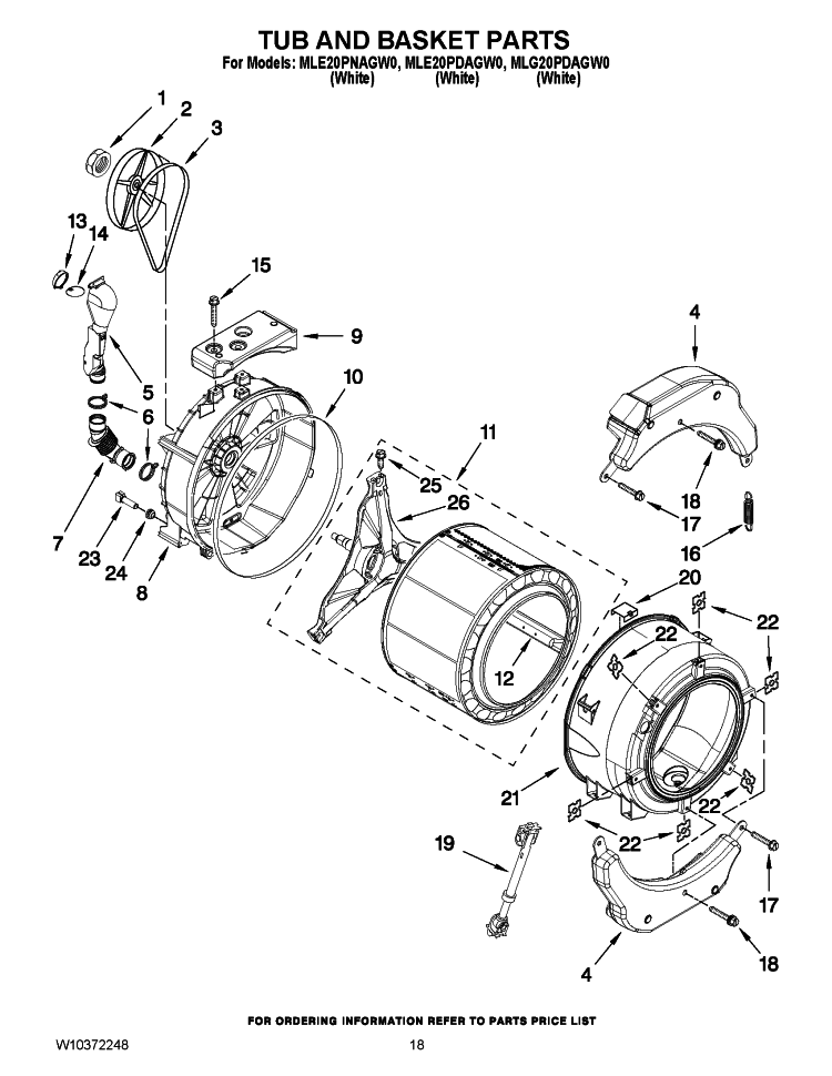 TUB AND BASKET PARTS Diagram and Parts List for MLE20PNAGWO  Maytag Washer Dryer Combo