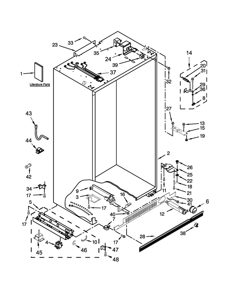 Cabinet Parts Diagram and Parts List for JS42SSDUDE00  Jenn-Air Refrigerator