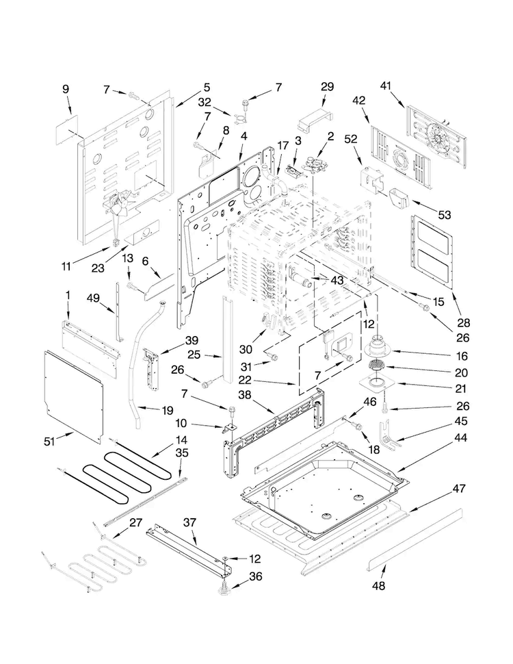 Chassis Parts Diagram and Parts List for JDS9860BDS22  Jenn-Air Range