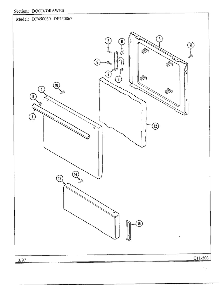 Door/drawer Diagram and Parts List for DF-450067  Maytag Range