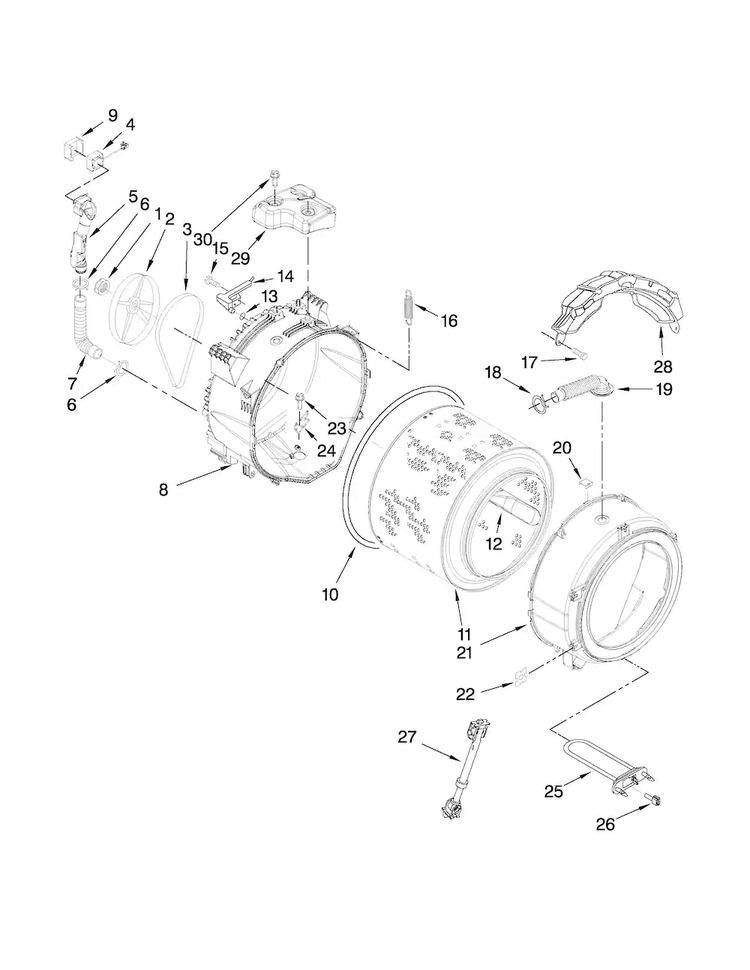 Tub And Basket Parts Diagram and Parts List for MHWE450WJ00  Maytag Washer